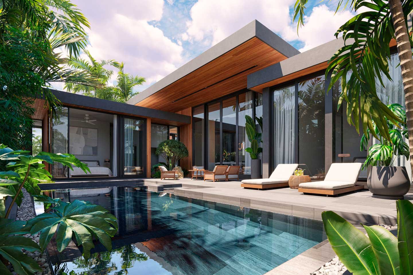 v292-02 Single-Storey 3-Bedroom Lakeside Pool Villa in Bangtao Phuket