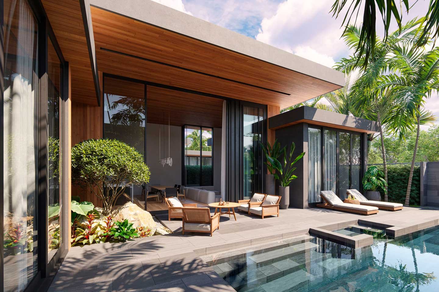v292-03 Single-Storey 3-Bedroom Lakeside Pool Villa in Bangtao Phuket