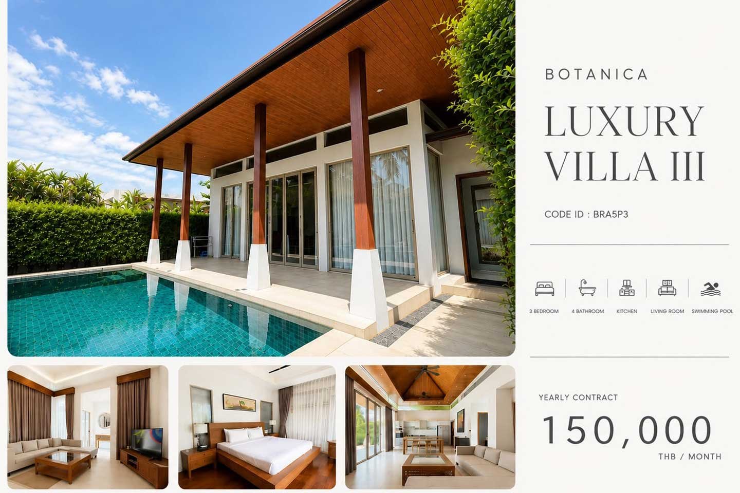 V571-01 3-Bedroom Private Pool Villa for Long-Term Rent in Bangtao